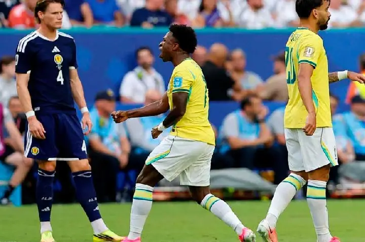 Com ótima atuação de Vini Jr, Brasil vence a Escócia e avança como líder do Grupo C na Copa do Mundo