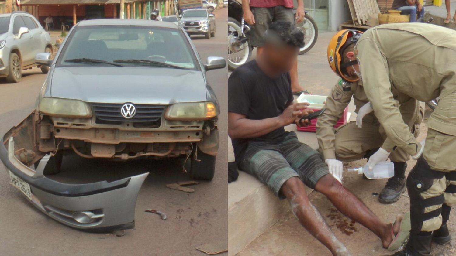 Colisão entre carro e moto deixa homem ferido, em Itaituba