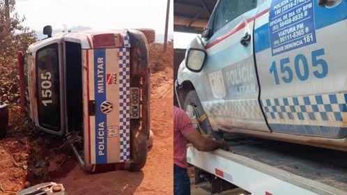 Pneus estouram e viatura da PM tomba em via na região garimpeira de Itaituba