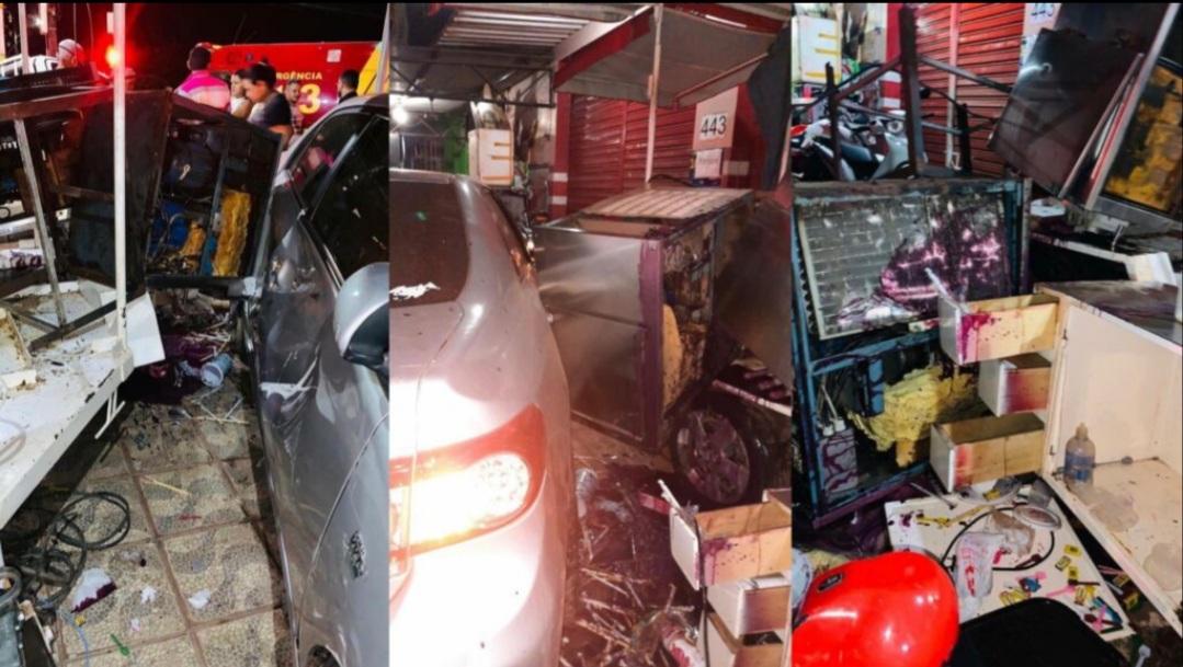 Em Itaituba, carros invadem calçada após colisão, destroem máquinas e causam prejuízo de R$ 60 mil à empresa