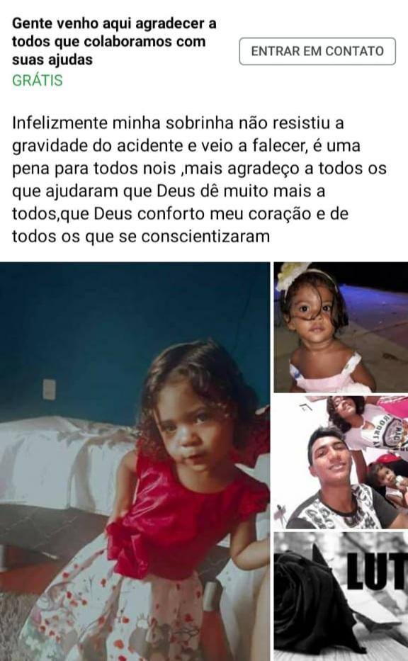 Morre criança que foi atingida por moto em acidente em Itaituba