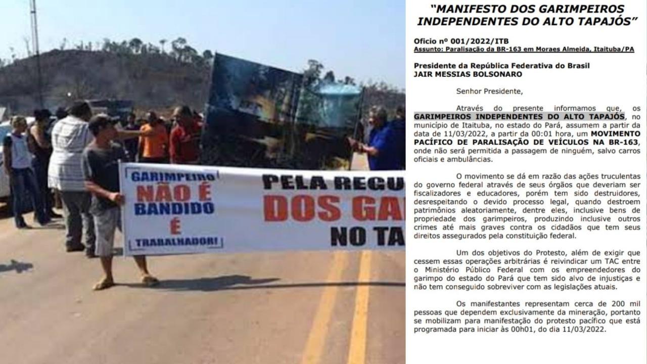 Garimpeiros organizam bloqueio da Br-163 no Distrito de Moraes Almeida em Itaituba Pará