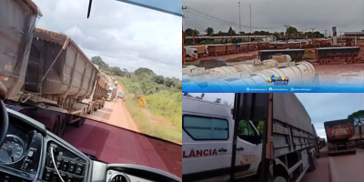 Carretas de transporte de soja causa transtornos em trecho da BR-163, entre Miritituba e Campo Verde (km30) no PA
