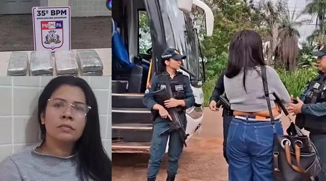 Polícia Militar prende passageira de ônibus transportando 8 tabletes de drogas