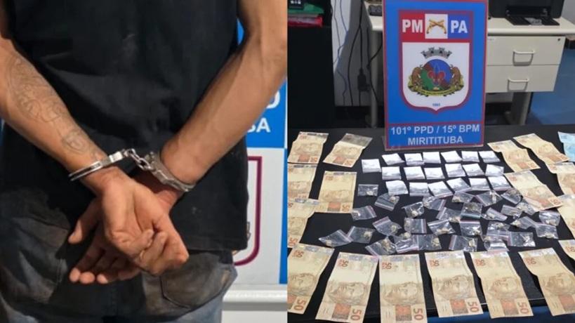 Policia Militar prende suspeito de tráfico e apreende drogas e R$ 2 mil em Miritituba