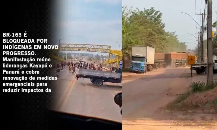 BR-163 É BLOQUEADA POR INDÍGENAS EM NOVO PROGRESSO NO PARÁ